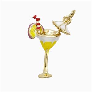 Martini Drink Glass Charms Copper Cup Pendant Enamel Lemon Gold Plated, approx 13-18mm