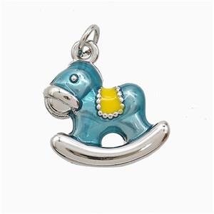 Trojan Horse Charms Copper Pendant Blue Painted Platinum Plated, approx 15-17mm