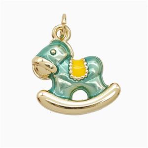 Trojan Horse Charms Copper Pendant Green Painted Gold Plated, approx 15-17mm