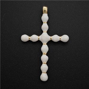 Copper Cross Pendant White Enamel Gold Plated, approx 22-35mm