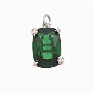 Green Crystal Glass Oval Pendant Copper Pave Zirconia Platinum Plated, approx 10-14mm