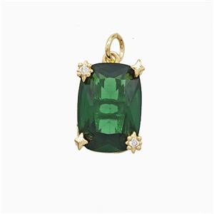 Green Crystal Glass Oval Pendant Copper Pave Zirconia Gold Plated, approx 10-14mm