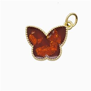 Copper Butterfly Pendant Red Painted Gold Plated, approx 11-14mm