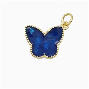 Copper Butterfly Pendant Blue Painted Gold Plated, approx 11-14mm