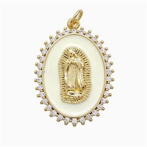 Copper Jesus Pendant Pave Zirconia White Enamel Gold Plated, approx 20-25mm