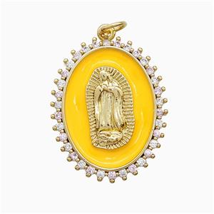 Copper Jesus Pendant Pave Zirconia Yellow Enamel Gold Plated, approx 20-25mm