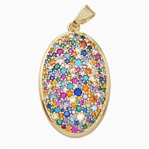 Copper Oval Pendant Micropave Multicolor Zirconia Gold Plated, approx 20-30mm