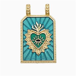 Copper Heart Pendant Green Painted Rectangle 2loops Gold Plated, approx 18-30mm