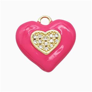Copper Heart Pendant Pave Zirconia Pink Enamel Gold Plated, approx 20mm
