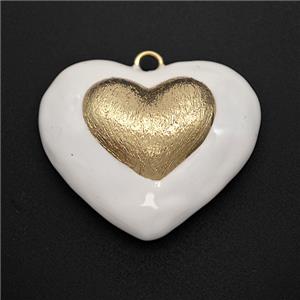 Copper Heart Pendant White Enamel Brushed Gold Plated, approx 35mm