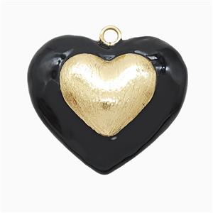 Copper Heart Pendant Black Enamel Brushed Gold Plated, approx 35mm