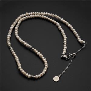 White Pearl Necklace Copper Platinum Plated, approx 3.5mm, 38-44cm length