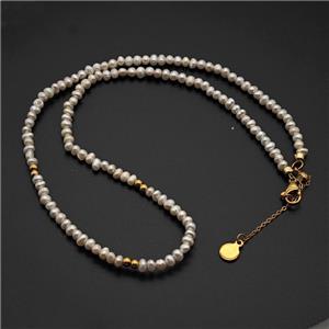 White Pearl Necklace Copper Gold Plated, approx 3.5mm, 38-44cm length