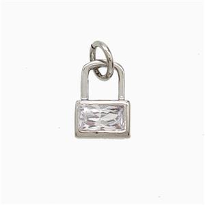 Copper Lock Pendant Pave Zirconia Platinum Plated, approx 7-10mm