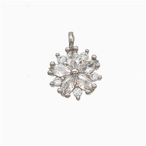 Copper Flower Pendant Pave Zirconia Platinum Plated, approx 9mm