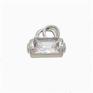 Copper Lock Pendant Pave Zirconia Platinum Plated, approx 9.5-11mm
