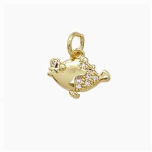 Copper Fish Pendant Pave Zirconia Gold Plated, approx 8-12mm