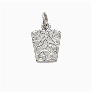 Copper Tree House Pendant Pave Zirconia Platinum Plated, approx 9-10mm
