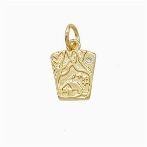 Copper Tree House Pendant Pave Zirconia Gold Plated, approx 9-10mm