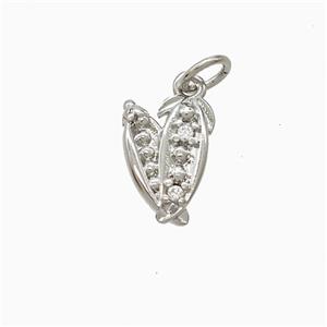 Copper Lentil Pendant Pave Zirconia Peas Bean Platinum Plated, approx 8-12mm