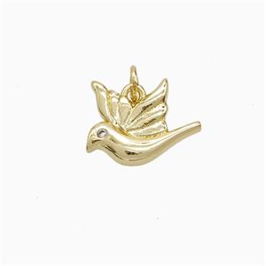 Copper Peace Dove Pendant Pave Zirconia Birds Gold Plated, approx 11-13mm