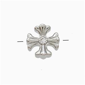 Copper Cross Beads Pave Zirconia Platinum Plated, approx 11.5mm