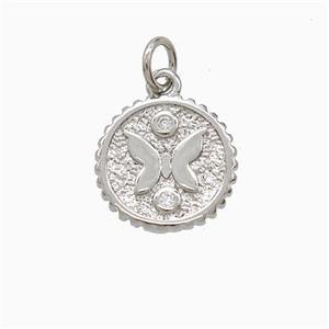 Copper Butterfly Pendant Pave Zirconia Platinum Plated, approx 13mm