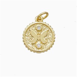 Copper Butterfly Pendant Pave Zirconia Gold Plated, approx 13mm