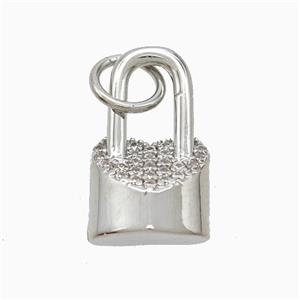 Copper Lock Pendant Pave Zirconia Platinum Plated, approx 11-18mm