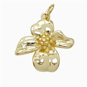 Copper Flower Pendant Pave Zirconia Gold Plated, approx 19mm