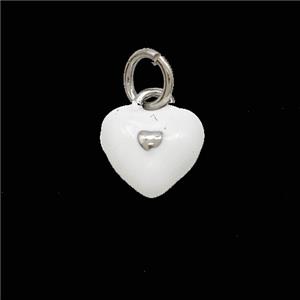 Copper Heart Pendant White Enamel Platinum Plated, approx 8mm