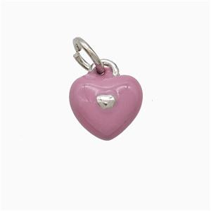 Copper Heart Pendant Pink Enamel Platinum Plated, approx 8mm