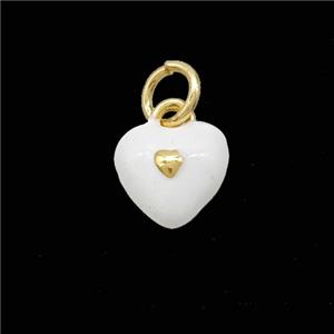 Copper Heart Pendant White Enamel Gold Plated, approx 8mm
