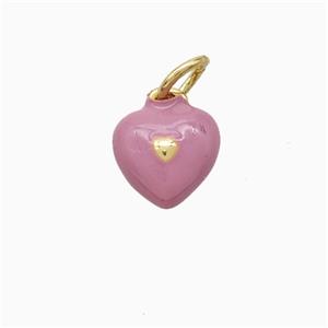 Copper Heart Pendant Pink Enamel Gold Plated, approx 8mm