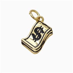 Money Dollar Charms Copper Pendant Black Enamel Gold Plated, approx 8-13mm