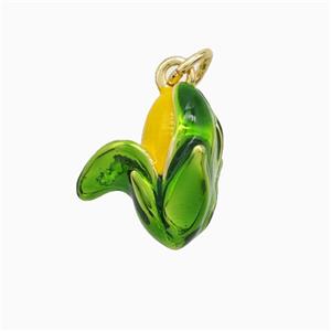 Copper Corn Pendant Yellow Green Enamel Gold Plated, approx 10-15mm