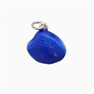 Copper Scallop Shell Pendant Lapisblue Painted Platinum Plated, approx 12-13.5mm