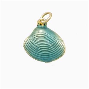 Copper Scallop Shell Pendant Teal Painted Gold Plated, approx 12-13.5mm