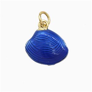Copper Scallop Shell Pendant Lapisblue Painted Gold Plated, approx 12-13.5mm