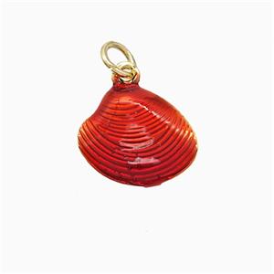 Copper Scallop Shell Pendant Red Painted Gold Plated, approx 12-13.5mm