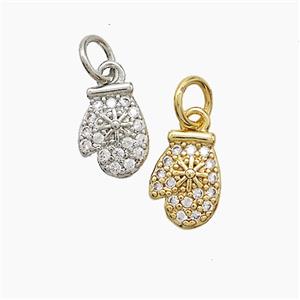 Christmas Mitten Charms Copper Pendant Pave Zirconia Mixed, approx 7-9mm