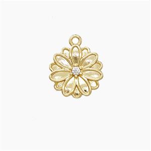 Copper Daisy Pendant Pave Zirconia Flower Gold Plated, approx 10mm