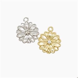 Copper Daisy Pendant Pave Zirconia Flower Mixed, approx 10mm