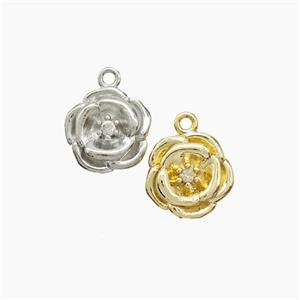 Copper Flower Pendant Pave Zirconia Mixed, approx 10mm