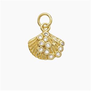 Copper Scallop Shell Pendant Pave Zirconia Gold Plated, approx 9-11.5mm