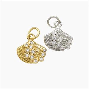 Copper Scallop Shell Pendant Pave Zirconia Mixed, approx 9-11.5mm