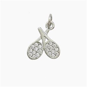 Copper Tennis Racket Pendant Pave Zirconia Sports Platinum Plated, approx 11mm
