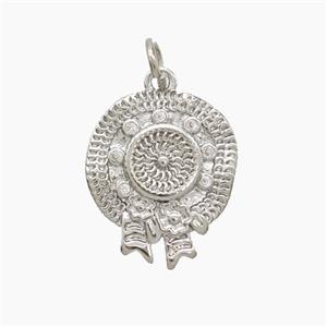 Copper Hat Pendant Pave Zirconia Platinum Plated, approx 14-17mm