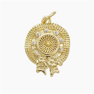 Copper Hat Pendant Pave Zirconia Gold Plated, approx 14-17mm