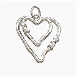 Copper Heart Pendant Pave Zirconia Double Platinum Plated, approx 17-20mm